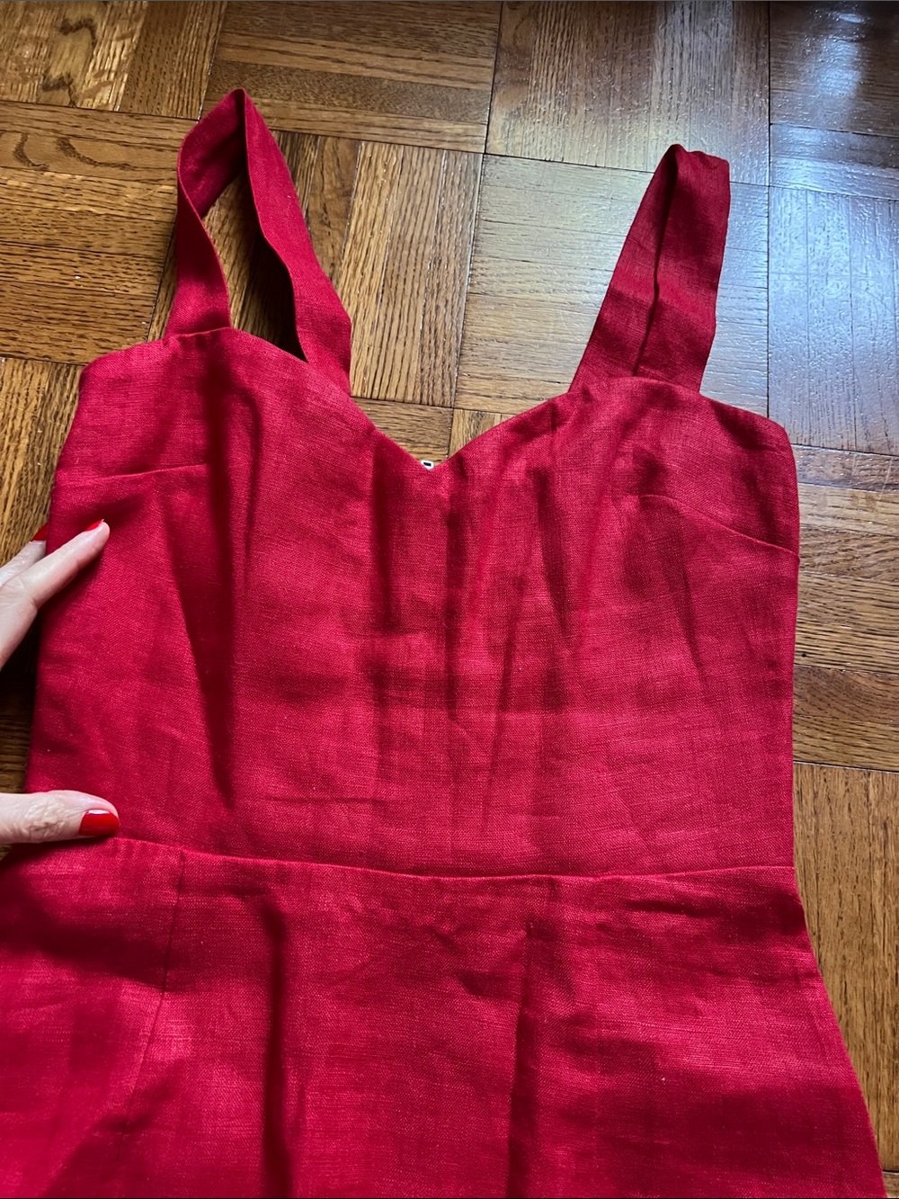 Reformation Red Linen Sweetheart Mini Dress - Picture 2 of 6